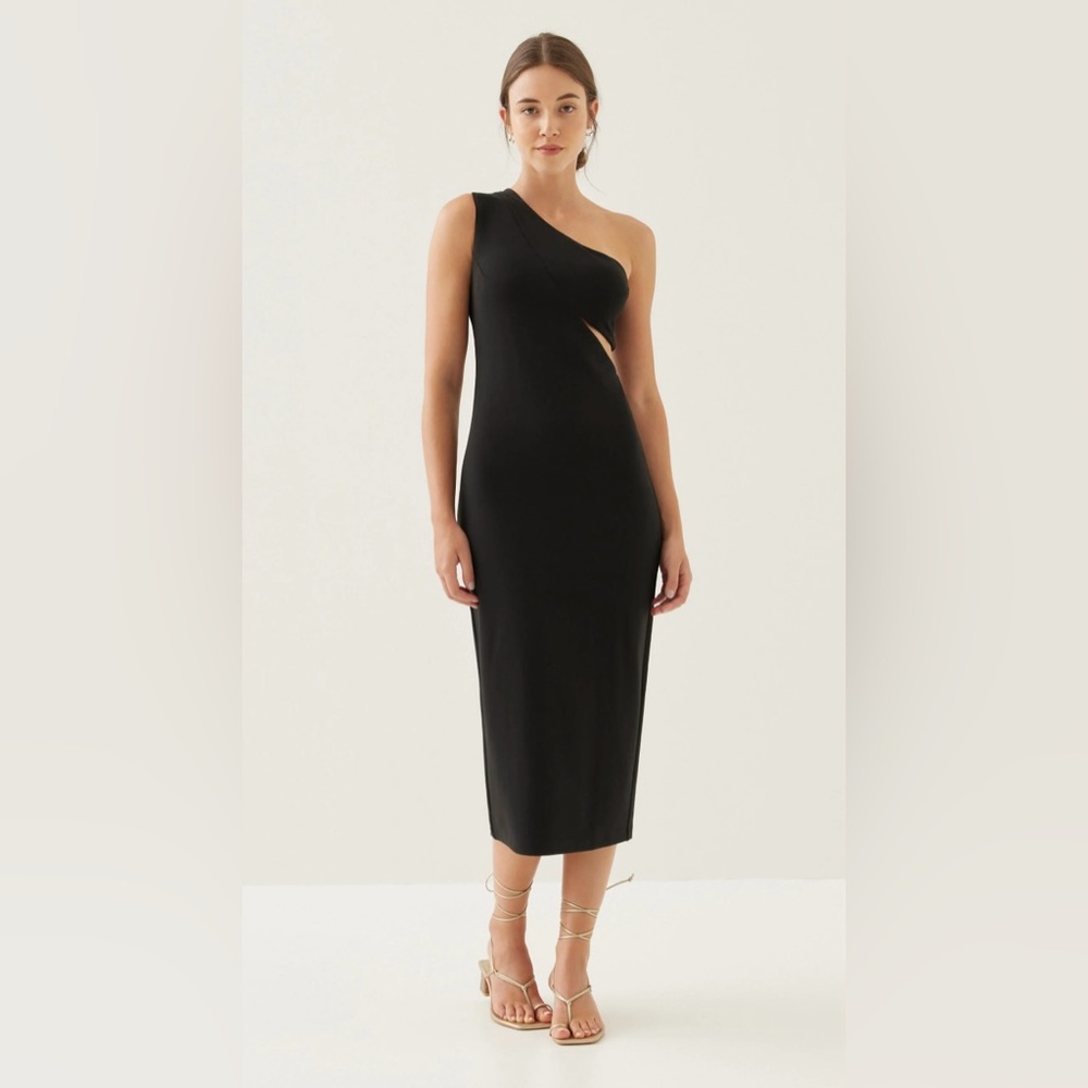 Love, Bonito Black Adaline Padded Asymmetric Midi Dress. Size L